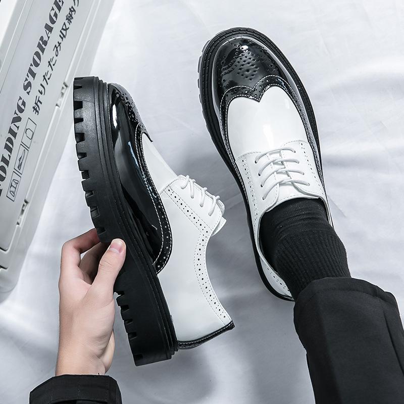 Cheap foreign trade leather shoes men's autumn British style dress business black platform brock wedding groom shoes