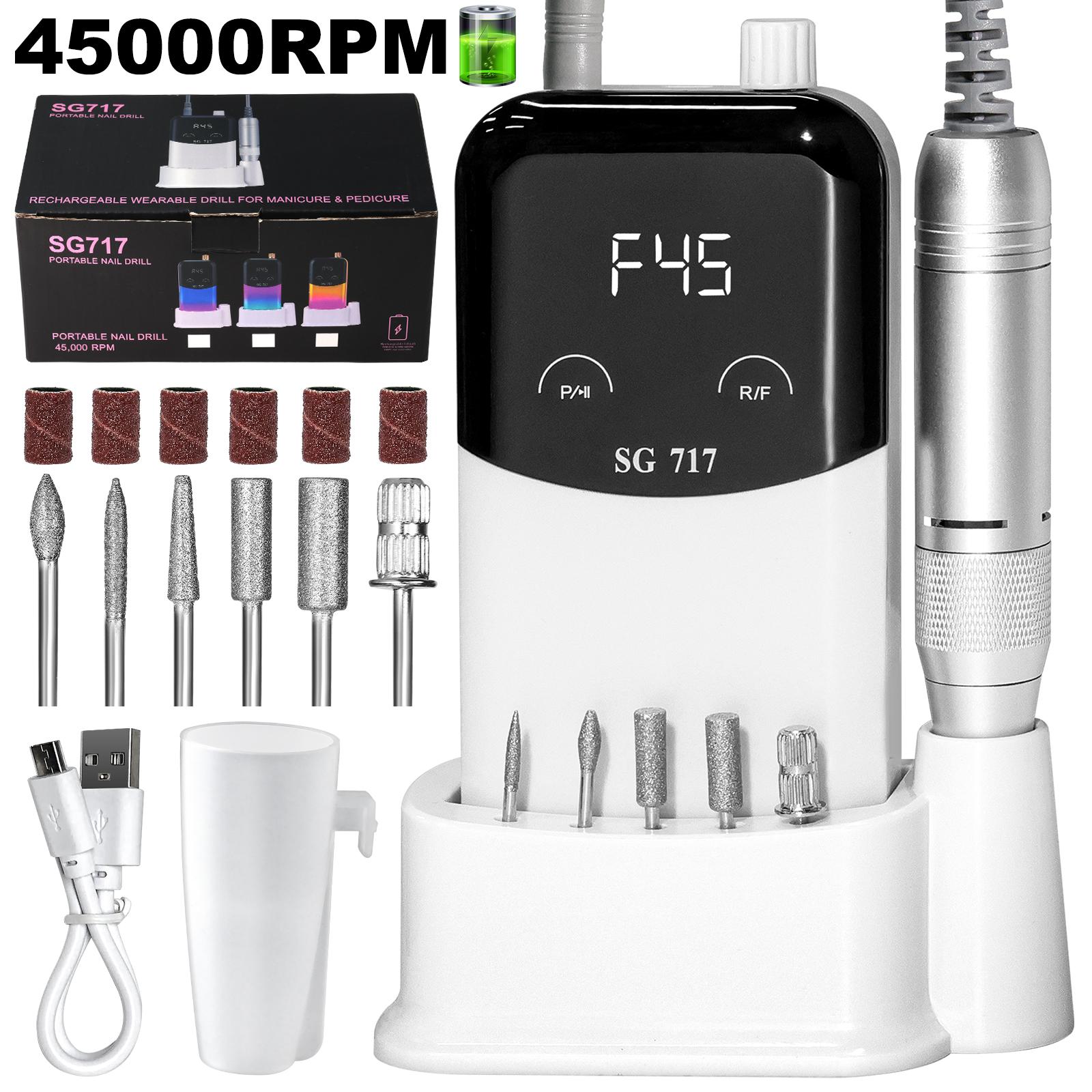 

45000RPM Electric Nail File Professional Nail Polishing Machine Rechargeable Low Noise Nail Sander File For Manicure Salon білий