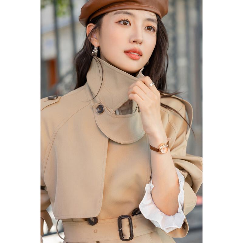 ITISF4 Women's Short Double-Breasted Trench Coat