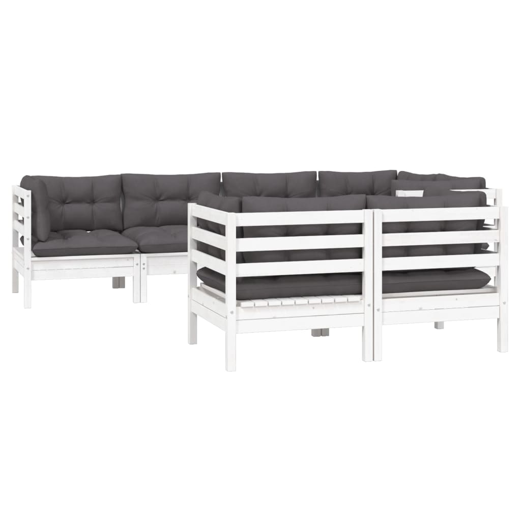 7 Piece Garden Lounge Set with Cushions White Solid Pine Wood