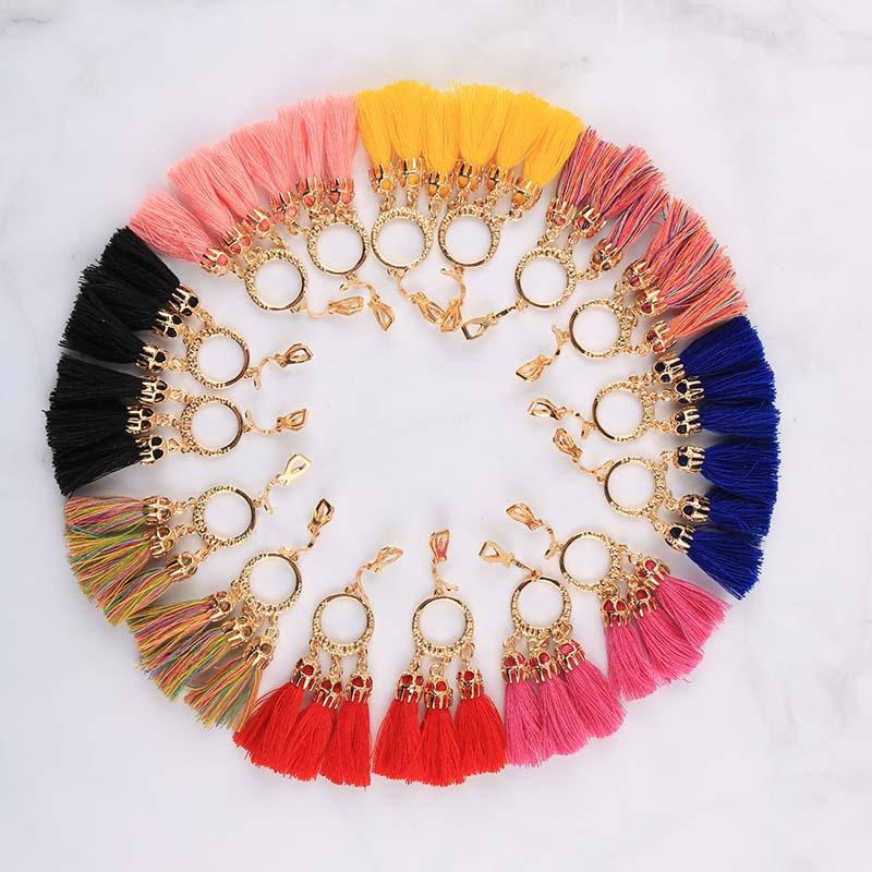 8 Trendy Bohemian Statement Tassel Clip On Earrings For Women Non Pierced Dangle Cotton Rope Fringe Clips Ear Jewelry Gift