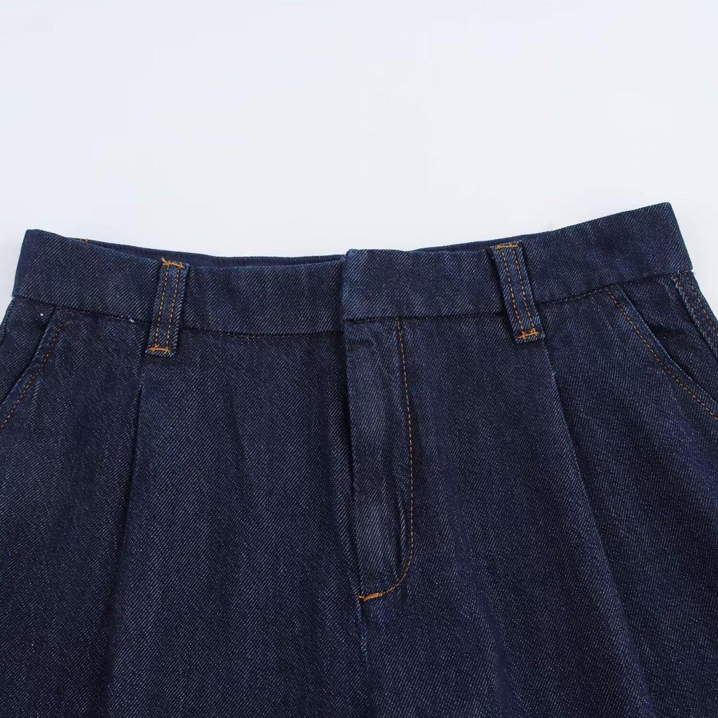 Women's Denim Set: Spring 2025 Short Turn-Down Collar Top & Mid-Waist Straight-Leg Jeans.