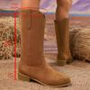 Women's Autumn Suede Western Cowboy Leather Boots - High Heel, Embroidered, Retro, Fashionable