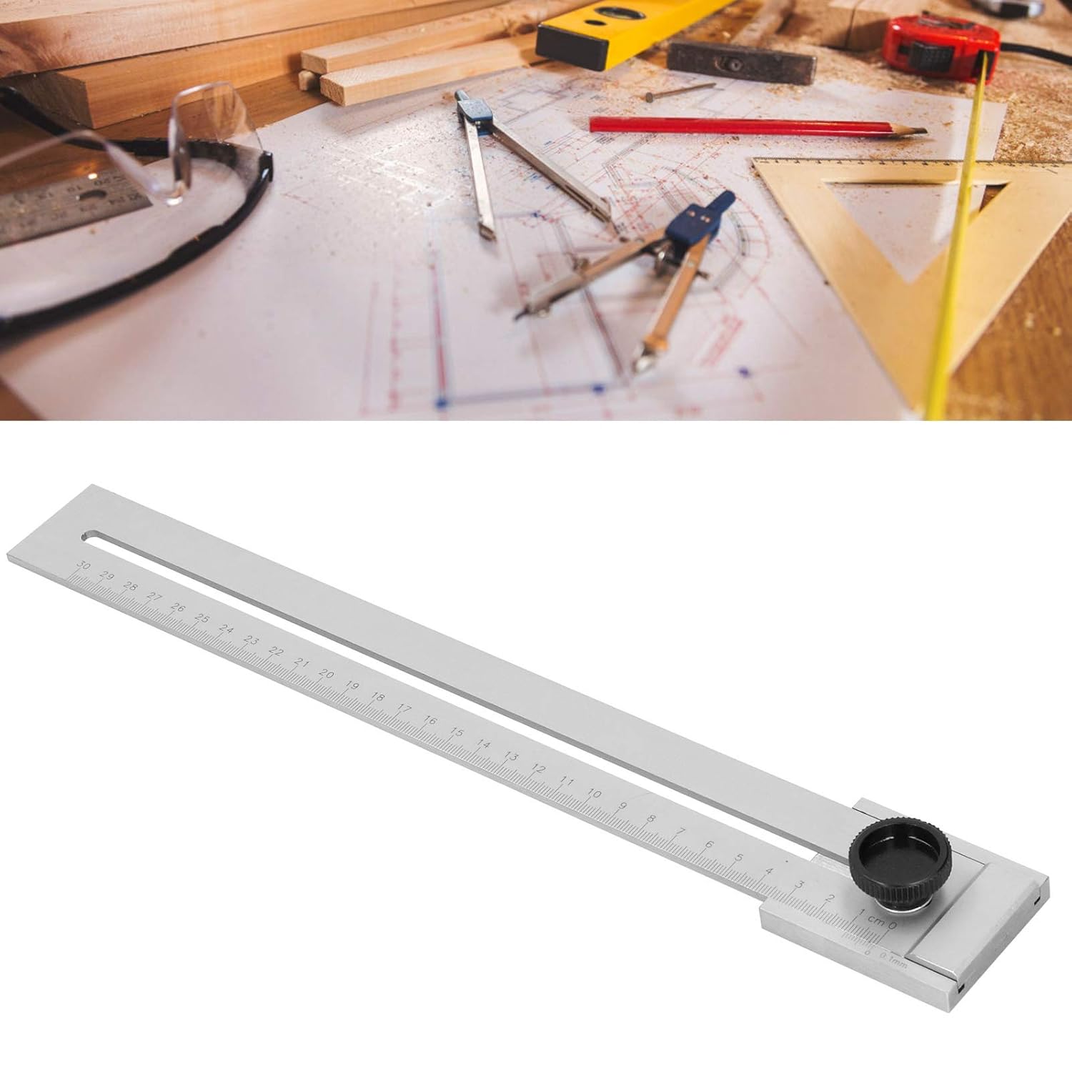 Штангенциркуль-линейка, Стабильный штангенциркуль-линейка, Четкая шкала, Высокая надежность, Обработка углеродистой сталью для измерения, разметки, механических работ(300мм)