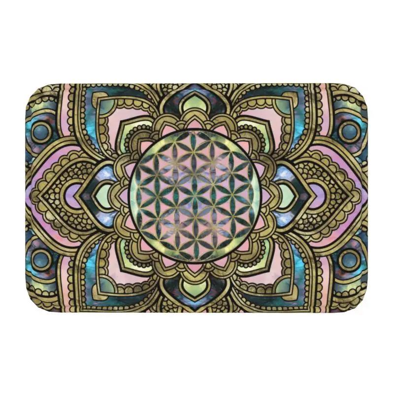 Fußmatte „Blume des Lebens“ für Küche, Bad, Garten, Terrasse oder Balkon – rutschfest, ideal für den Außenbereich, spirituell, Yoga, Zen und als Mandala-Fußmatte.