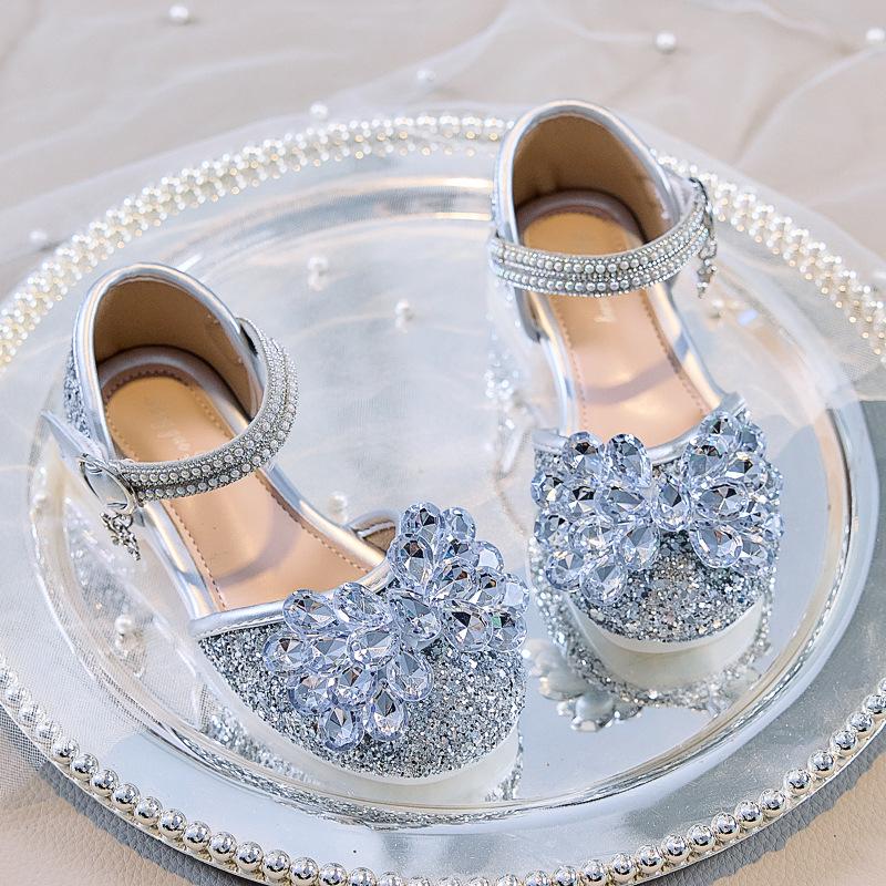 Girls  2025 Summer Bow Rhinestone Sequin Princess Sandals 28