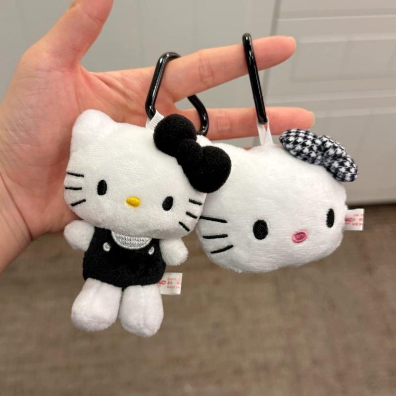 Kawaii Cartoon Plush Cat Head Plush Toy Keychain Leopard Print Red Bow KT cat Animal Doll Plush Toy Stuffed gift