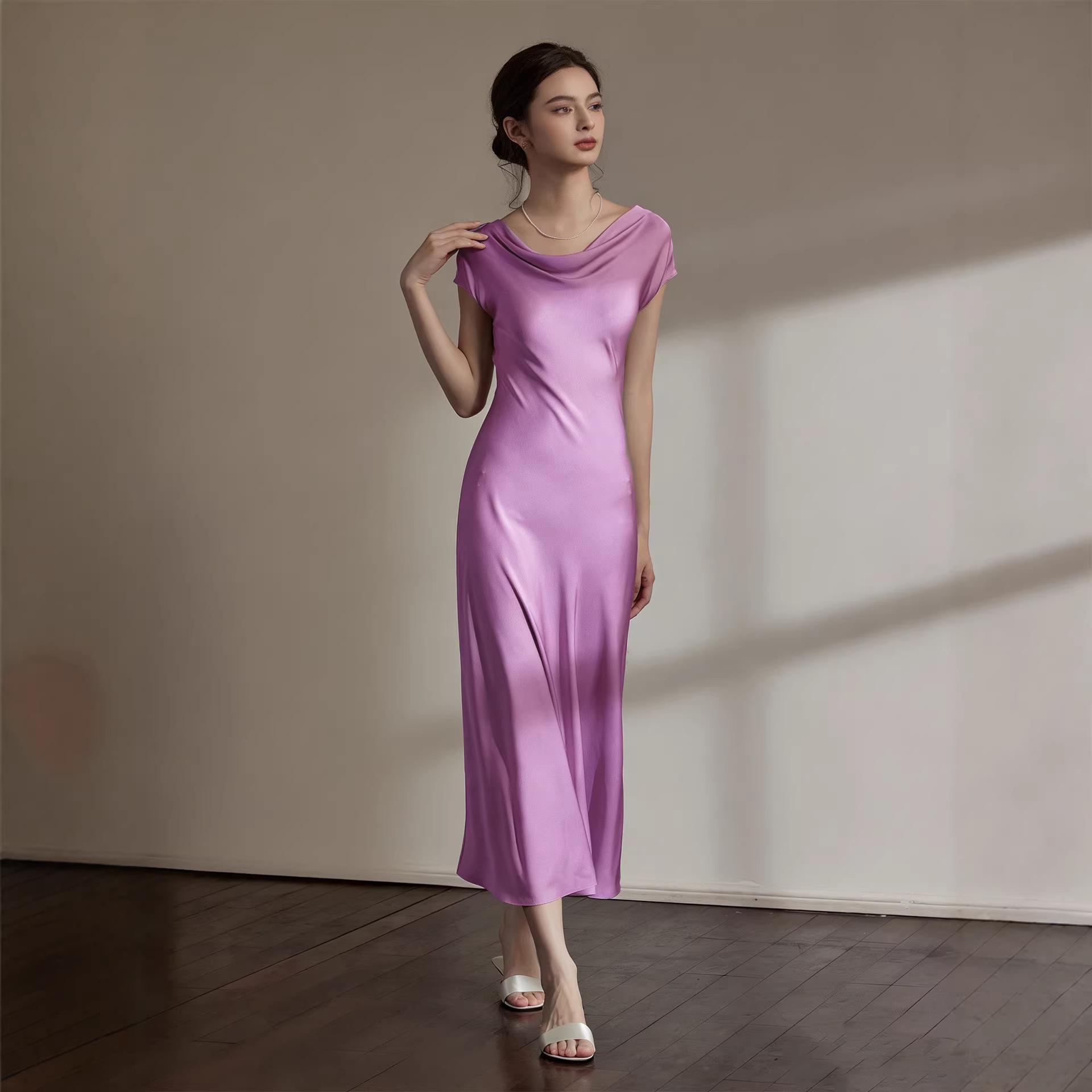 Elegant Haute Couture French Acetate Evening Gown with Draped Neckline Medium