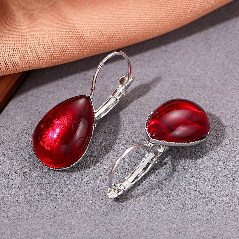 New Gothic Blood Red Drop Earrings For Women Girls Vampire Witch Accessories Mysterious Magic Crystal Earhook Party Gifts