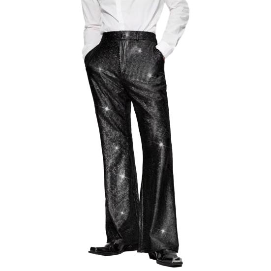 Men's Shiny Sequin Trousers Retro Elastic Waist Party Dance Pants Wide Leg Night Club Disco Pants for Stage Performance Hip-Hop Bar