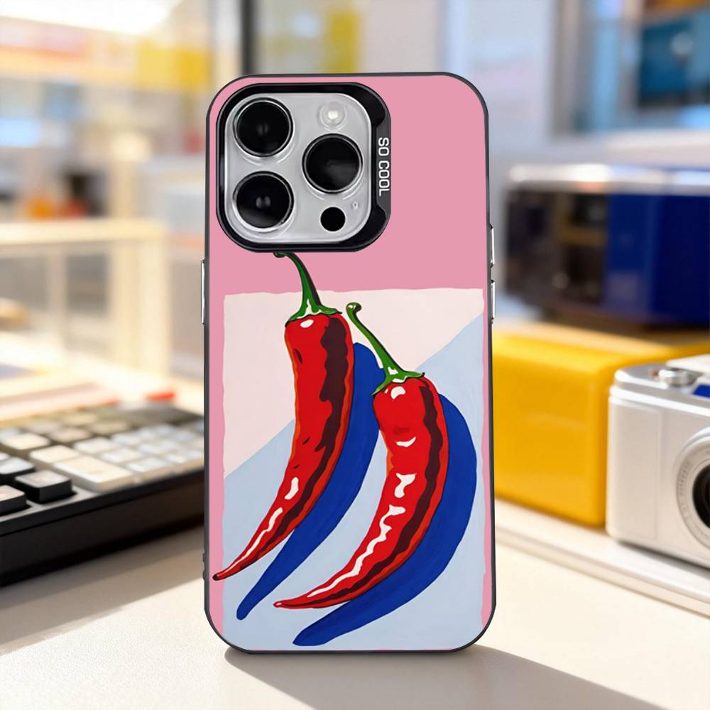 Chili Art Red Phone Case For iPhone 11,12,13,14,15,16,17,Pro,Max,Plus,E,Air,Mini IMD Matte Black