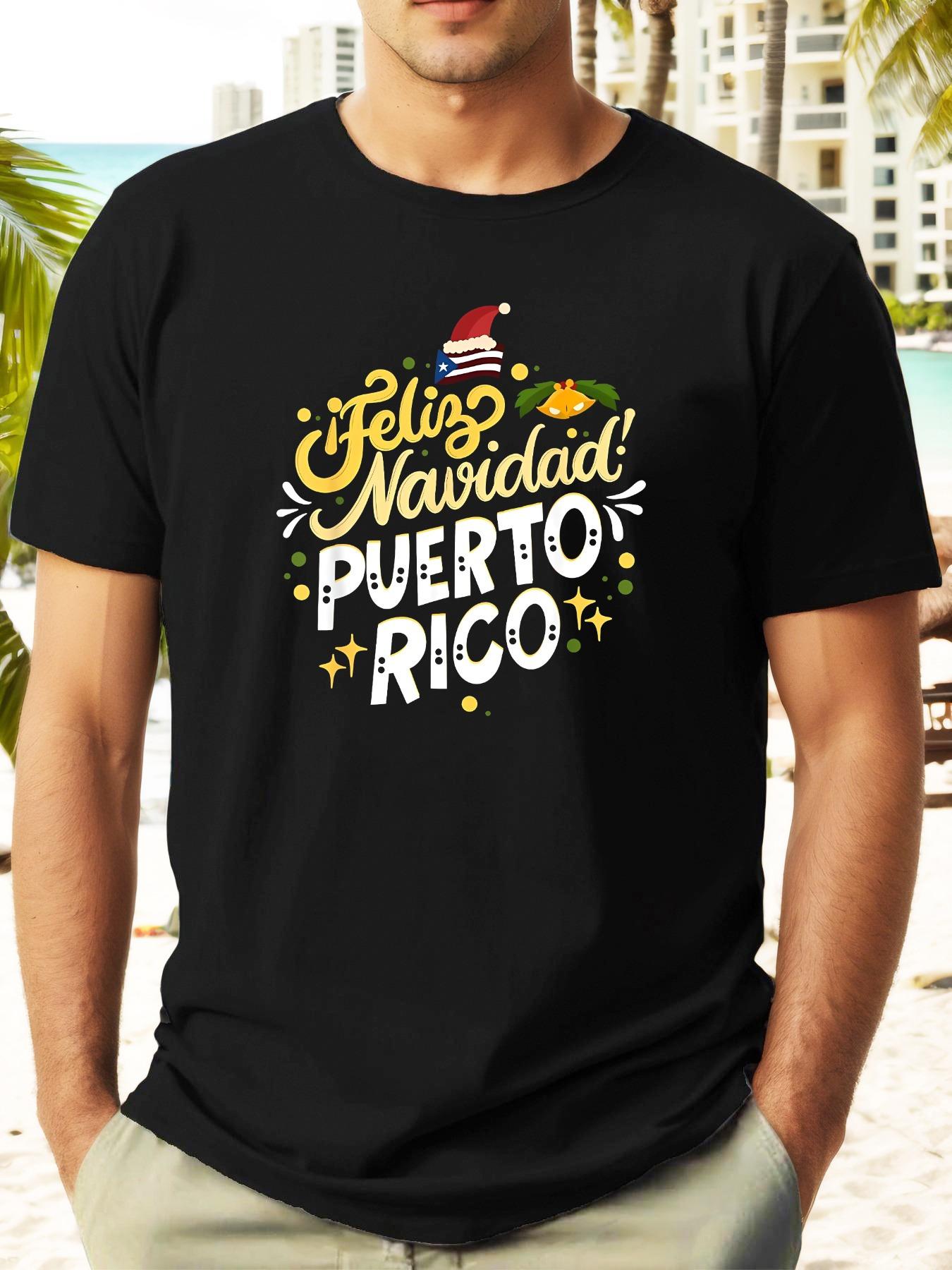 Feliz Navidad Puerto Rico Christmas Graphic T-shirt - Casual Crew Neck XXXL