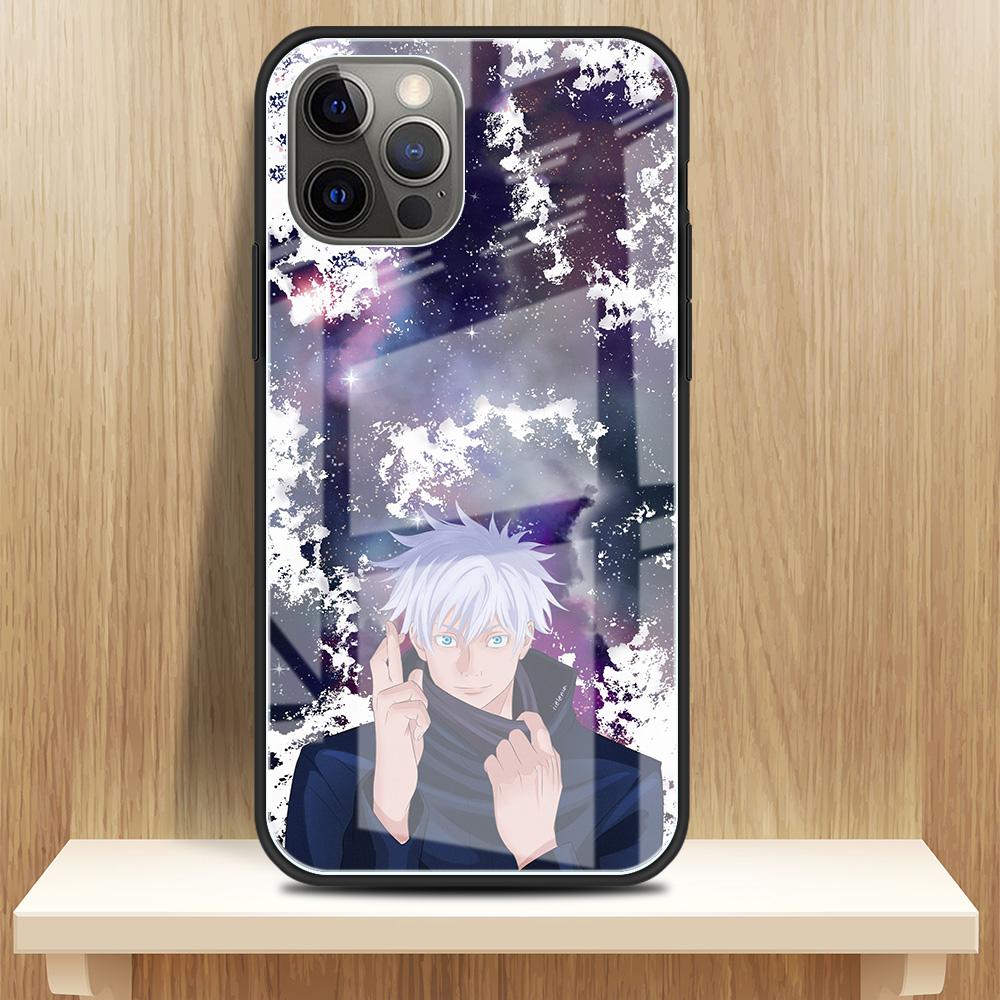 Tempered Glass Case Apple iPhone 13 12 Mini 11 Pro Max XR XS SE 2020 7 8 Plus 6 6S X Phone Cover Back Shell Jujutsu Kaisen Gojo