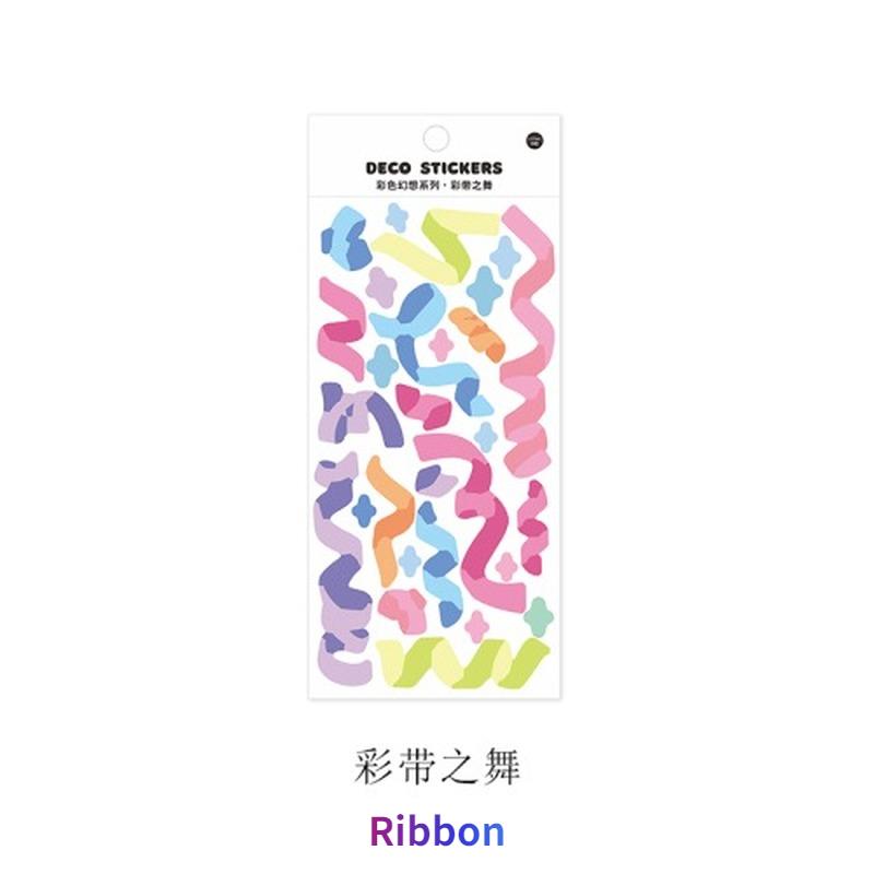 2 Pcs Color Fantasy Series Decorative PVC Laser Stickers Scrapbooking Stick Label Diary Stationery Album Rainbow Ribbon Sticker