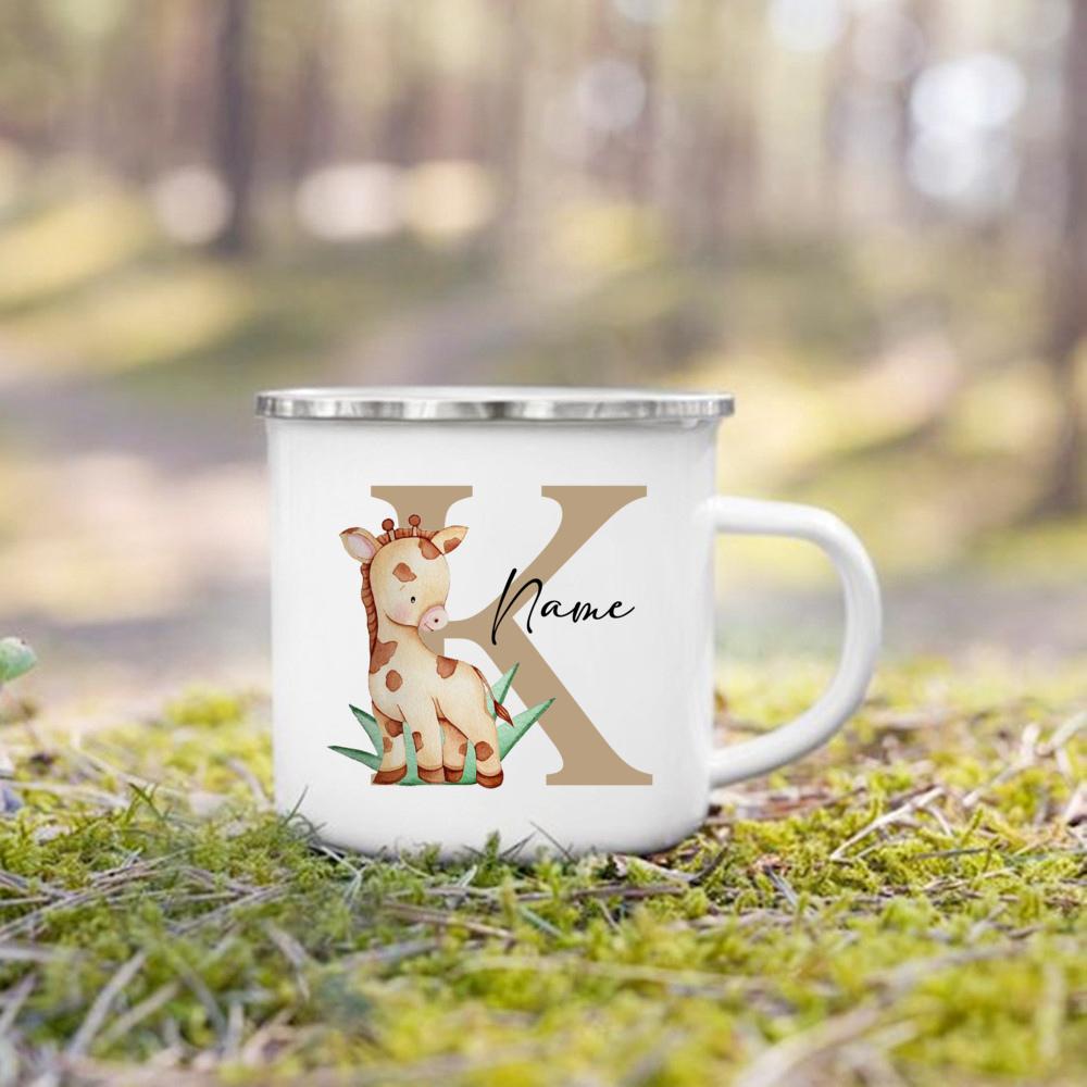 Personalized Mug for Kids Custom Deer Lion Initial with Name Cup for Boys Girls Child Handle Mugs Birthday Festive Gifts for Kid