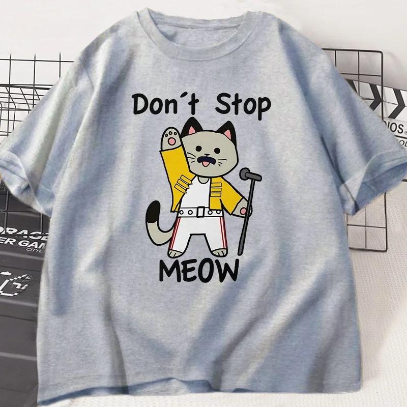 Dont Stop Meow TShirt Funny Cat Printed T Shirt Women Vintage Music Cartoon Casual Short Sleeve Women Fashion Top Clothing