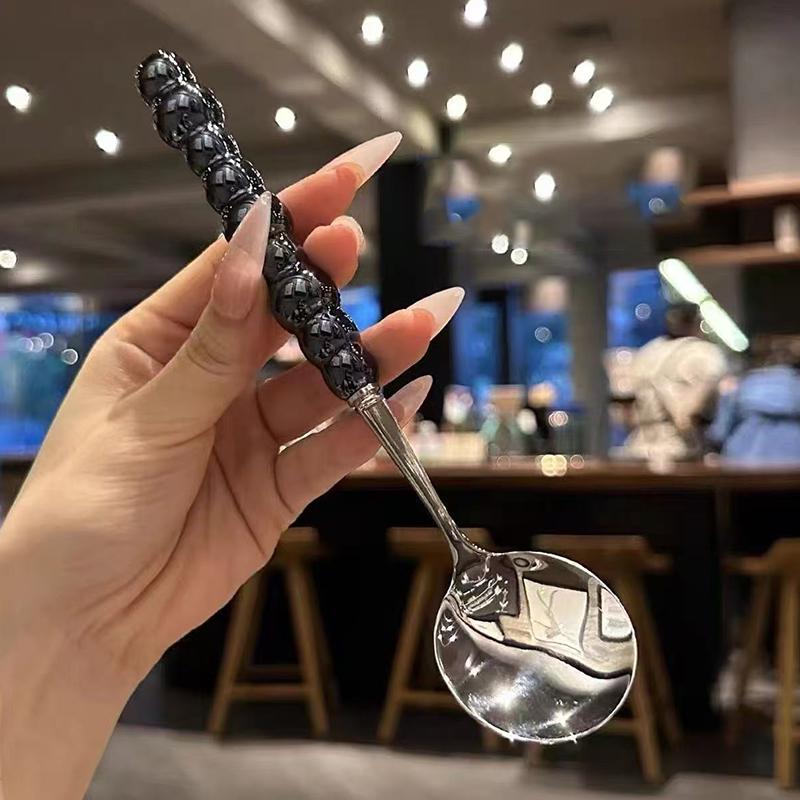 Stainless Steel Round Spoon Net Red Golden Dinner Long Handle Stirring Dessert Spoons For Kitchen Accessories Gadgets