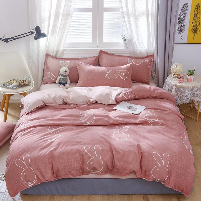 Čtyřdílná sada povlečení z prané bavlny, povlak na přikrývku, povlak na prostěradlo, jednoduchá sada v severském stylu