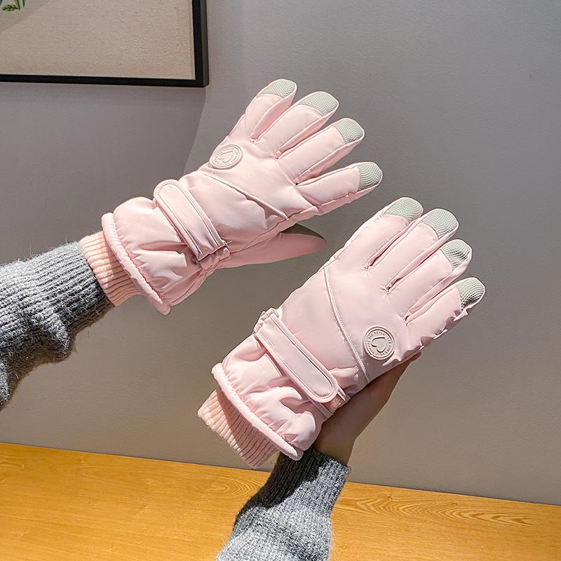 Cycling gloves winter women's warm thickened velvet anti-splashing water electric vehicle cold-proof ski gloves women