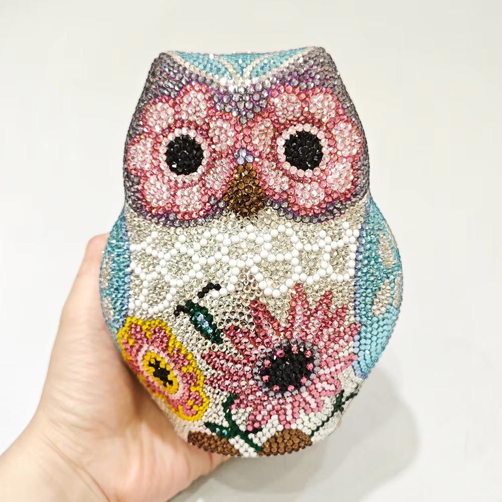 

WHTUOHENG Diamond Owl Evening Bag Purse Women s Luxury Crystal Wedding Purse Gold/White Rhinestone Party Prom Handbag Minaudiere 15cmX11.5cmX7cm