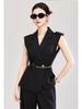 Women's Spring/Summer Age-Defying Suit Set: Waist-Cinched Vest & Draped Wide-Leg Pants.