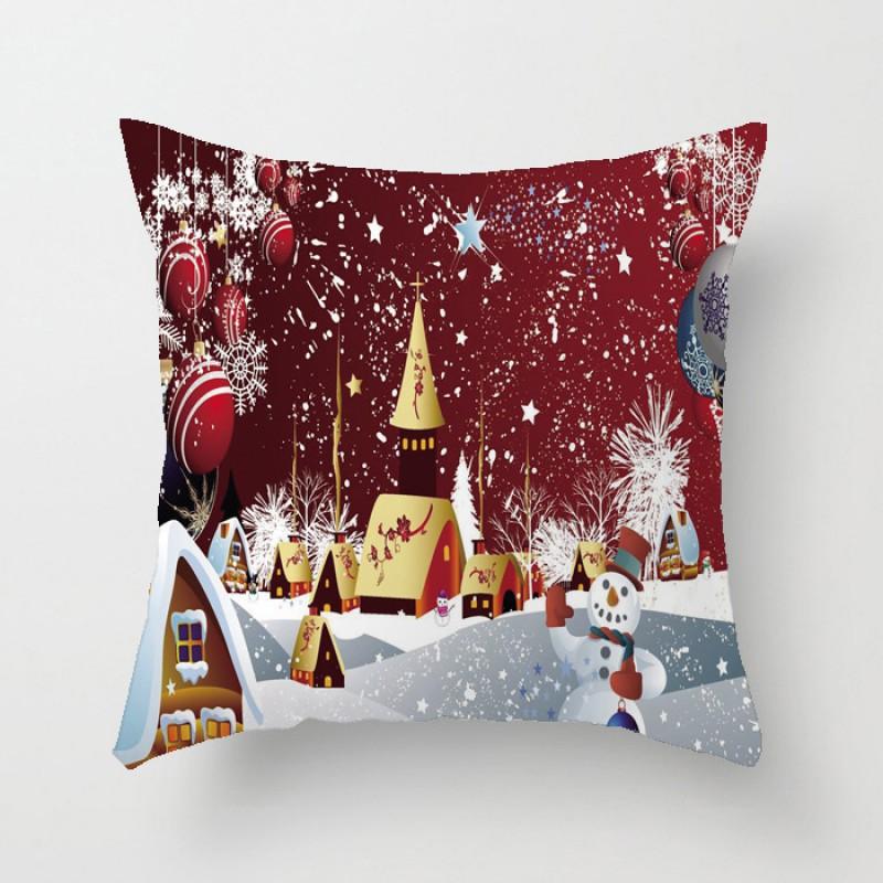 Christmas Cartoon Hand-Drawn Decorative Pillow Cover 45x45cm Living Room Car Holiday Home Decor