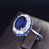 Royal Blue Sapphire Open Ring for Women Luxury European American Style Full Diamond Cluster Ring