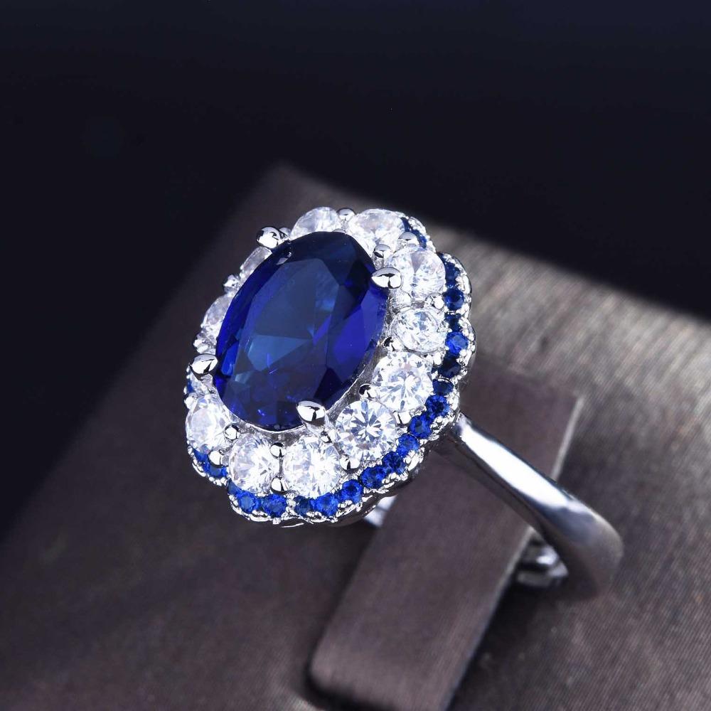 Royal Blue Sapphire Open Ring for Women Luxury European American Style Full Diamond Cluster Ring