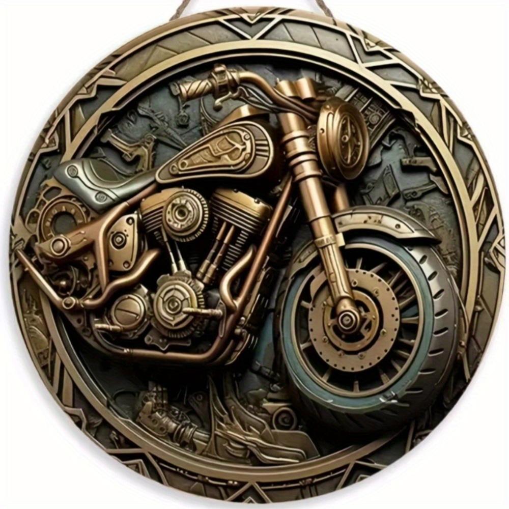 1pc 2d Flat Retro Motorcycle Circular Wooden Sign - 20cm, Suitable for Home Living Room, Bar, Caf É, Farmhouse Porch Decoration, Father's Day Gift