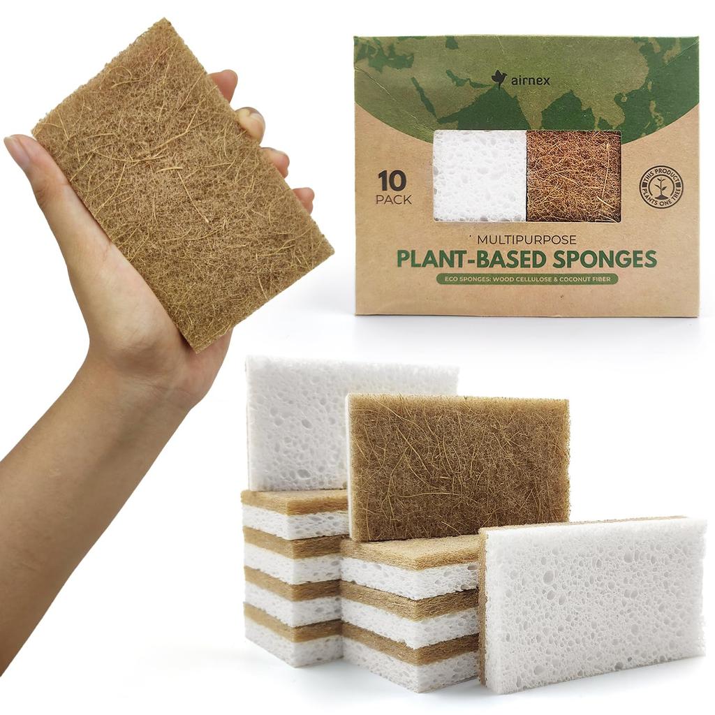 10 Pack Natural Sponges Made with Coconut and Recycled Fibers Eco Odorless and Scratch Resistant For Kitchen Bathroom Green America PETA Certified –
