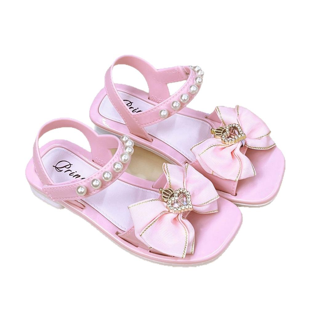 New Summer Girls' Sandals: Soft Sole, Bowknot, Velcro, Princess Style Sandals for Girls, Direct Supply