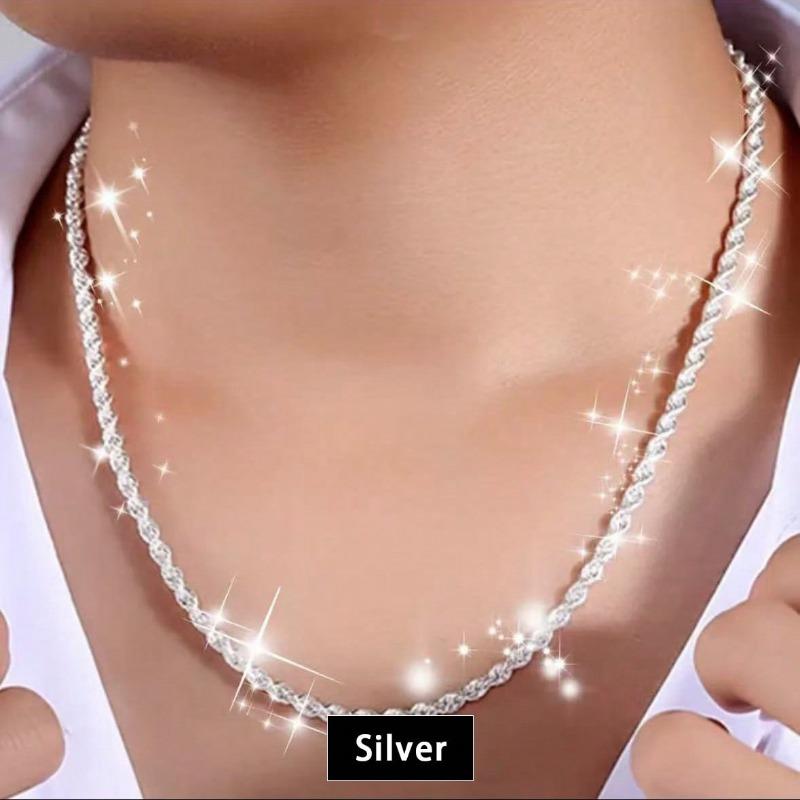 1pc 925 Sterling Silver Plated 16-24 Inches Punk Hemp Rope Chain Men Necklace For Women Fashion Charm Jewelry Gift Christmas Party Luxury