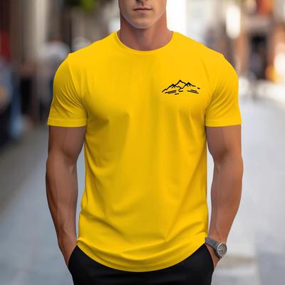 Ανδρικό T-Shirt Βαμβακερό με Στρογγυλή Λαιμόκοψη και Εκτύπωση Βουνού - Μεγάλο Μέγεθος