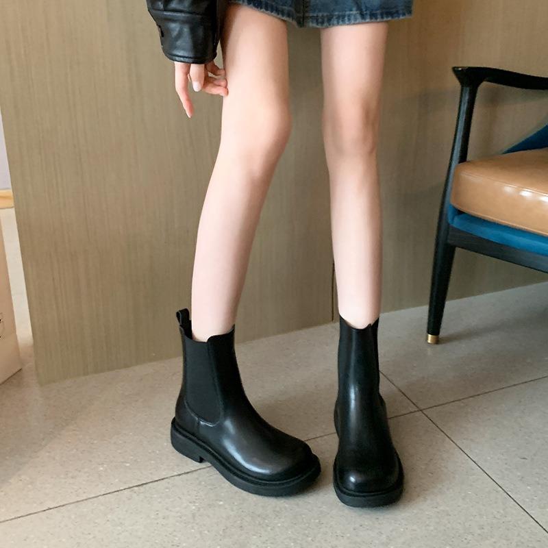 Fat mm Chelsea Short Boots Flat Cigarette Boots Martin Boots Thick Legs Big Tube Large Size Women's Shoes