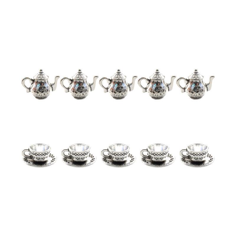 Vintage DIY Alloy Jewelry: 3D Kettle and Coffee Cup Charms Pendants