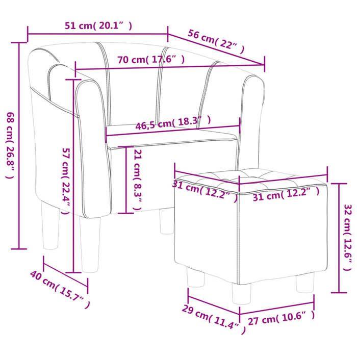 VidaXL Fauteuil Cabriolet avec Repose-pied, Chaise avec Accoudoirs, Canapé avec Dossier, Siège Rembourré Salon Chambre, Noir 356439