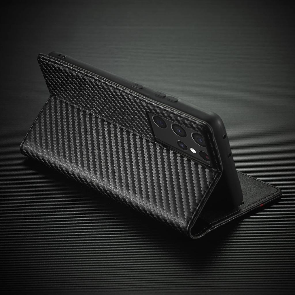 Carbon Fiber Flip Case for Samsung Galaxy S25 Ultra S24 S23 S22 Plus A54 A16 A26 A36 A56 A14 A34 A24 Leather Wallet Phone Cover
