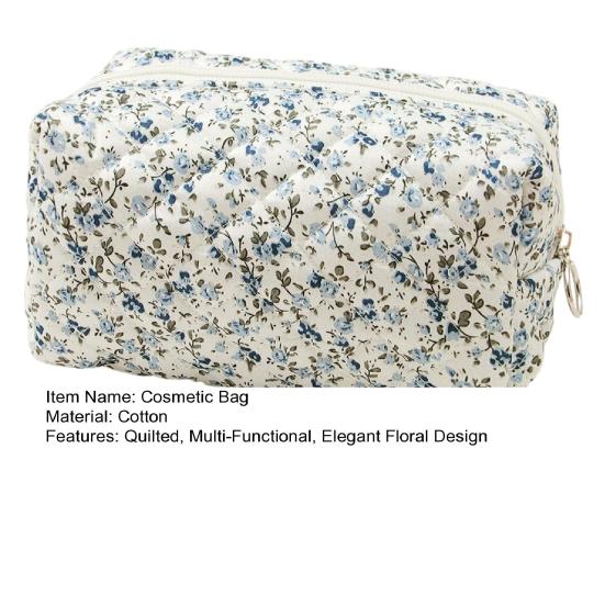 Gesteppte Florale Kosmetiktasche Damen Kosmetiktasche mit Reißverschluss Weiche Kulturtasche Reise-Make-up-Organizer für Pinsel Flaschen