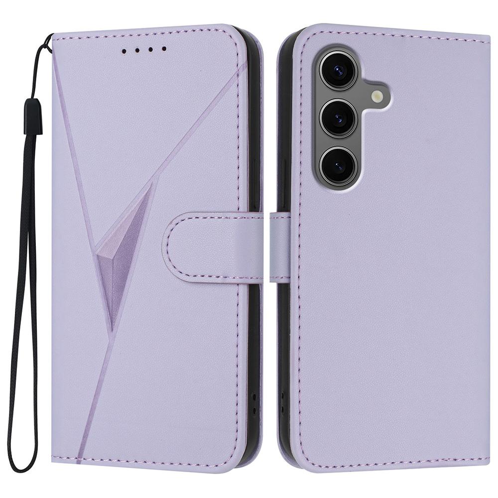 YX0090 For Samsung Galaxy S25 Case Triangle Imprint Leather Phone Cover with Lanyard