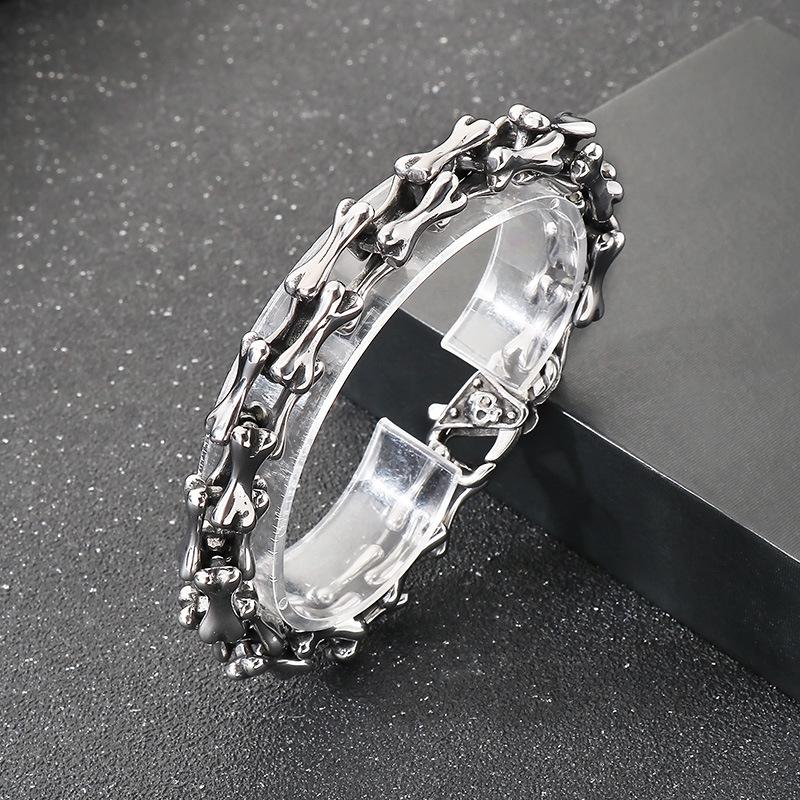 Mens Gothic Skull Bone Link Chain Bracelet Stainless Steel Punk Rock Jewelry Unique Design Skeleton Bangle Wholesale 22 CM серебряный