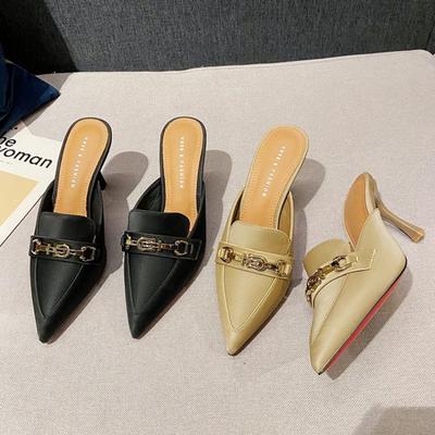 Sandali con Tacco Alto Donna Estate Nuova Moda Baotou Mezza Pantofola Abbigliamento Esterno Donna Pantofole a Punta Donna