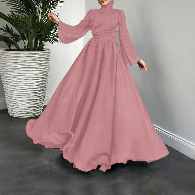 

ZANZEA Women Casual Stand Collar Long Sleeve Looose Elegant Maxi Long Dress 2XL камея рожевий колір
