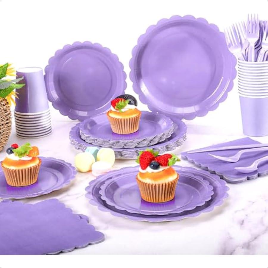 

176 штук Фиолетовые бумажные тарелки и салфетки Светло-фиолетовые товары для вечеринок включают Лавандовые тарелки с фестонами Салфетки Чашки Пластиковые Та United States