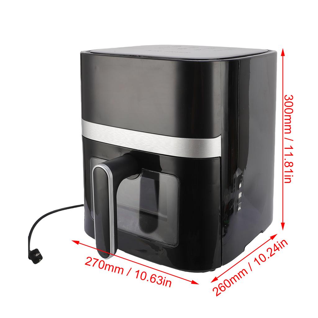 5QT Oilless Fryer Black Large Capacity Visual Window Color Display Fully Automatic Electric Fryer Cooker Chicken French Fries