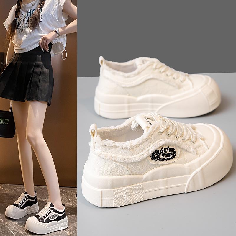 Thick-soled Heightening Canvas Shoes Women's Low-top 2025 Spring and Summer New Little White Shoes Versatile Student Casual Board Shoes