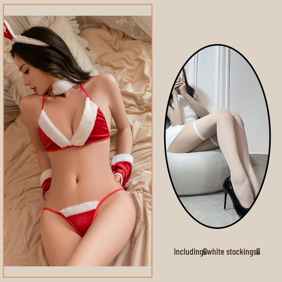 Jin Xiao Bunny Girl Role Play Lingerie Set - Seductive & See-Through Three-Piece Christmas Outfit