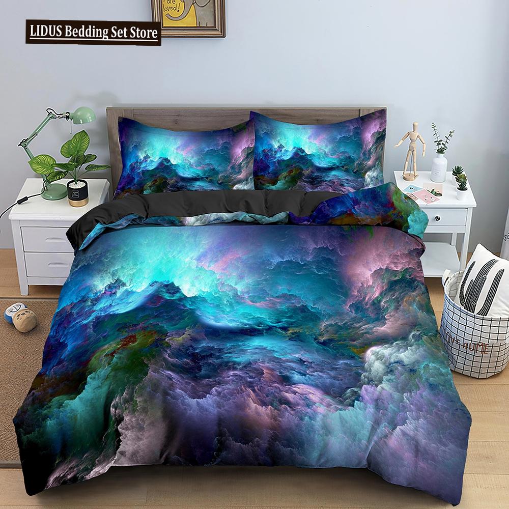 Starry Sky Duvet Cover Colorful Galaxy Outer Space Quilt Cover Glitter Polyester Dream Starry Sky Theme For Bedroom Decorations