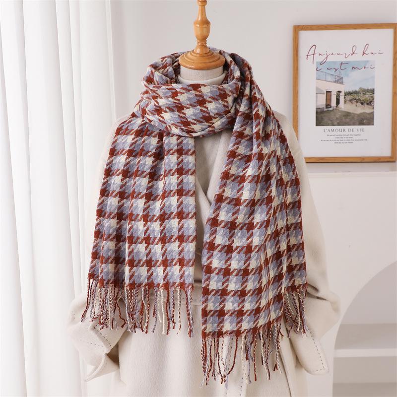 Qianniao plaid autumn and winter warm and cold scarf shawl commuting versatile couple tassel imitation cashmere scarf