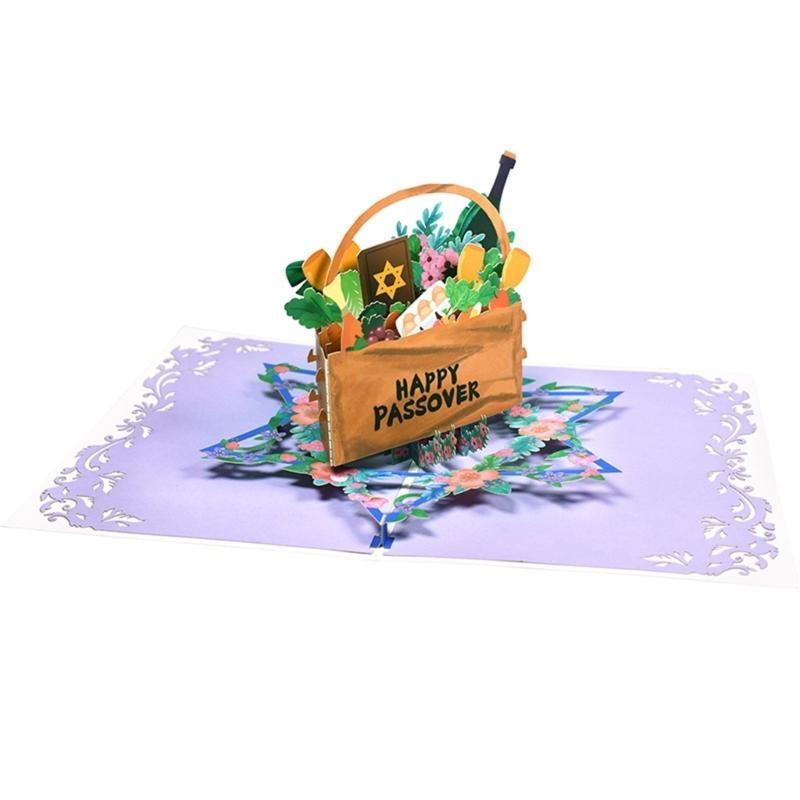 3D Happy Passover Greeting Card Set Foldable Invitation Card for Festival New Year Holiday Party Message Card CN