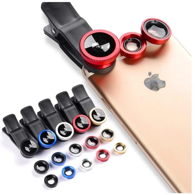 3in1 Fisheye Wide Angle Micro Camera Lens For iPhone Xiaomi Redmi 3IN1 Zoom Fish Eye Len On Smartphone Lenses With Phone Clip